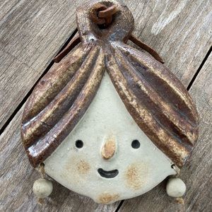 Vintage Stengods Fischer stoneware wall plaques lady signed Sweden